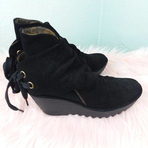 Fly London Yama Black Suede Wedge Boot 40/9-9.5